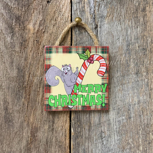 Squirrel On Candy Cane Ornament